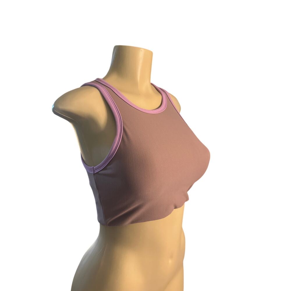 Women M Wilo The Label Brown Pink Sports Bra Crop Tank Top Racerback Colorblock